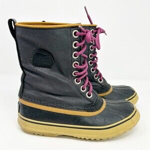 Sorel 1964 Women's Lace-Up Winter Duck Boots Black Tan Pink Laces Size 6